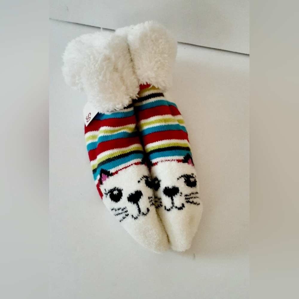 Striped Cat Face Slipper Socks